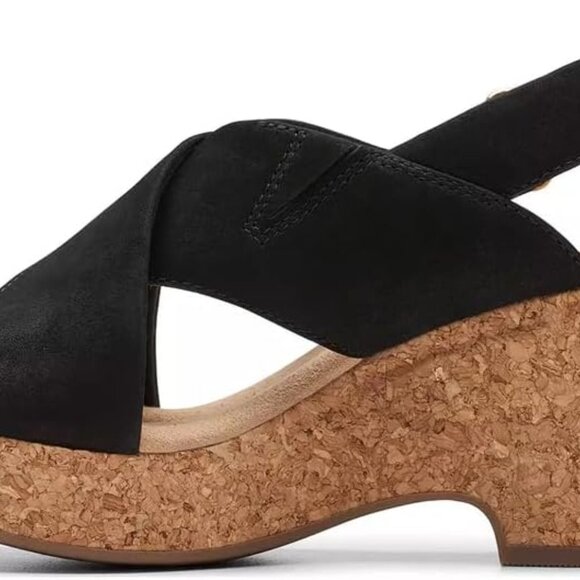 Women's Wedge Sandal Leather Black 3-Inch Comfort Slip-On for Casual Wear - Picture 2 of 4